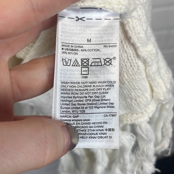 GAP Boho Ivory Longline Swiss Dot Cotton Open Front Fringe Hem Cardigan Sweater - Picture 12 of 13